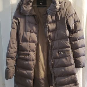 Zara Grey Down Puffer Jacket Medium Mid Length Zip Adjustable Hood ⁷ Belt